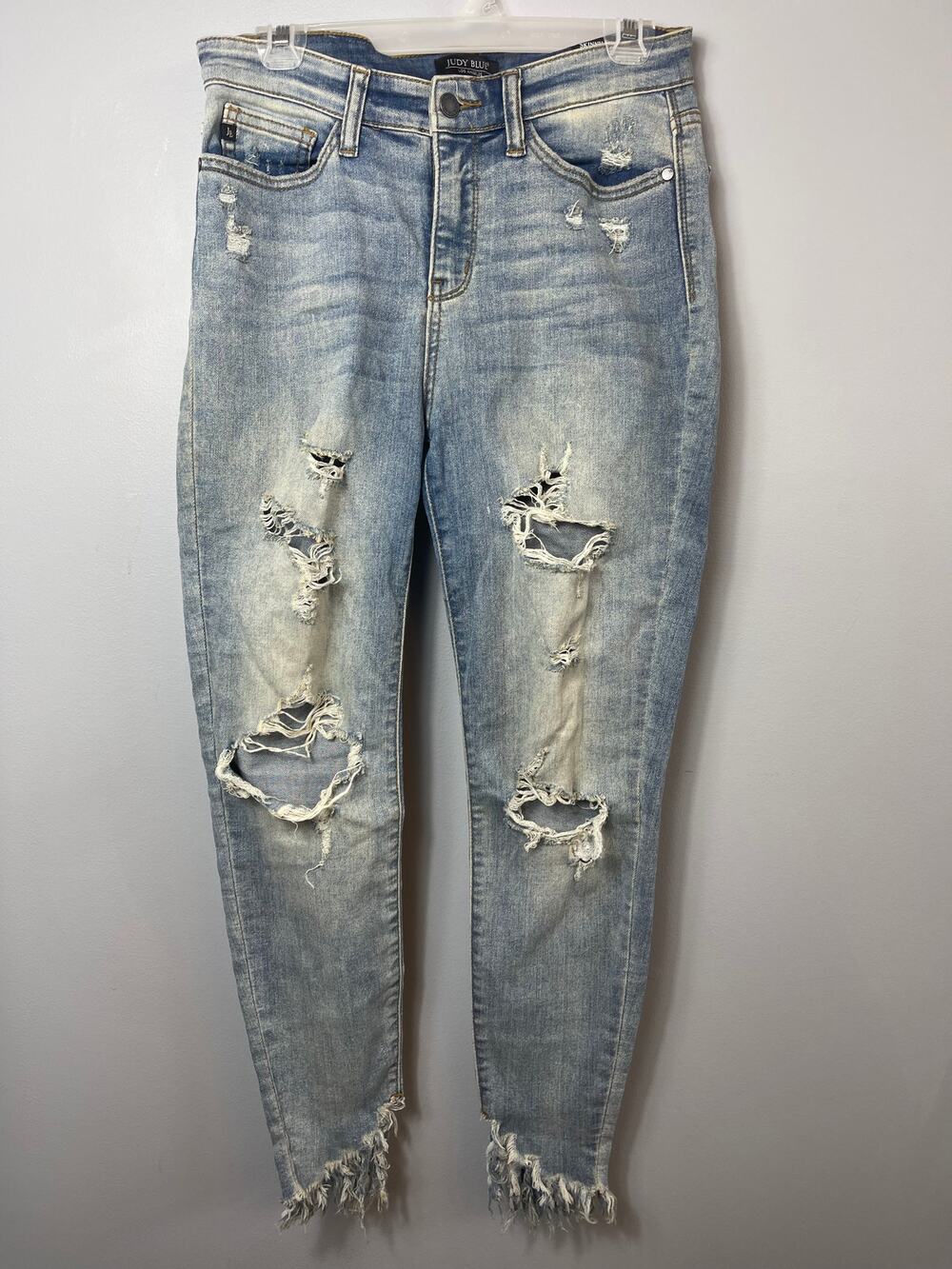 Judy Blue Distressed Skinny Jeans Light Acid Wash Ripped Frayed Raw Hem [9/29]